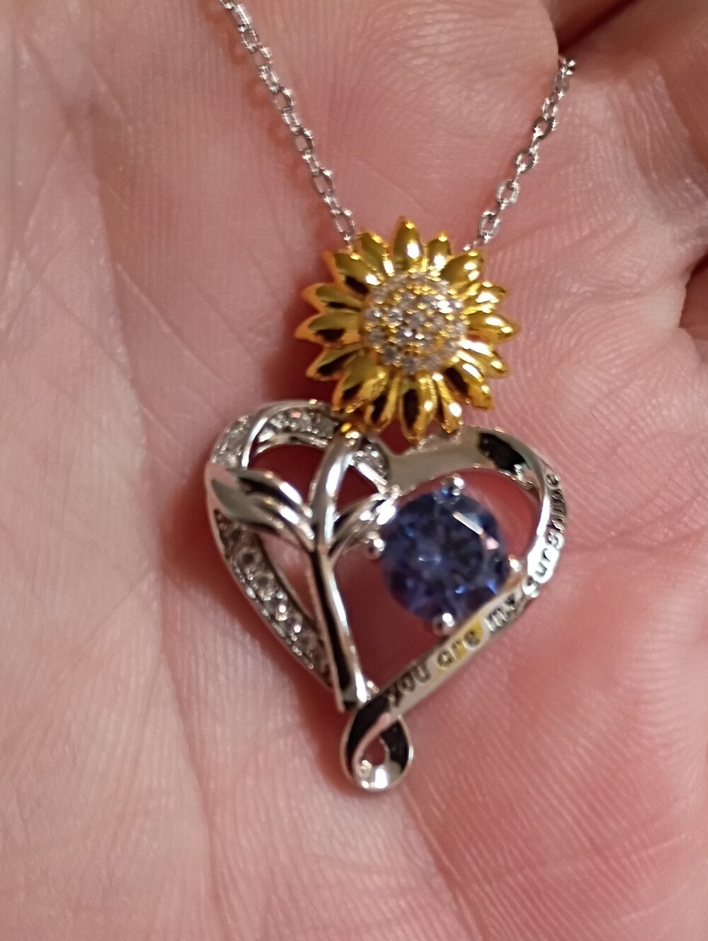 925Sterling Silver “You Are My Sunshine” Sunflower Heart Necklace